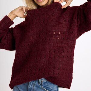 Lulus Mariner Burgundy Pierced Crew Neck Pullover Sweater Red - Size M